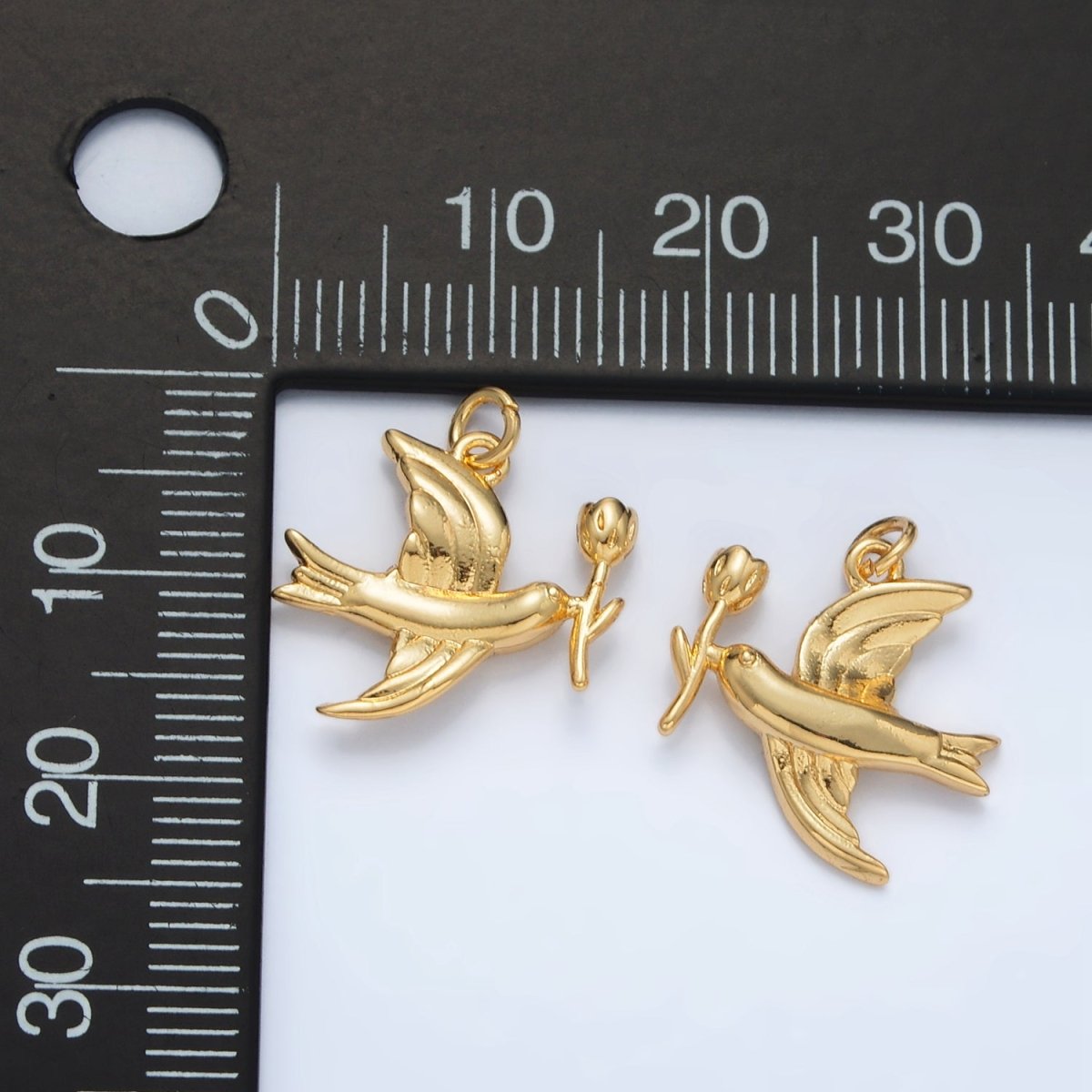 24K Gold Filled Flower Dove Bird Mini Charm | AC139