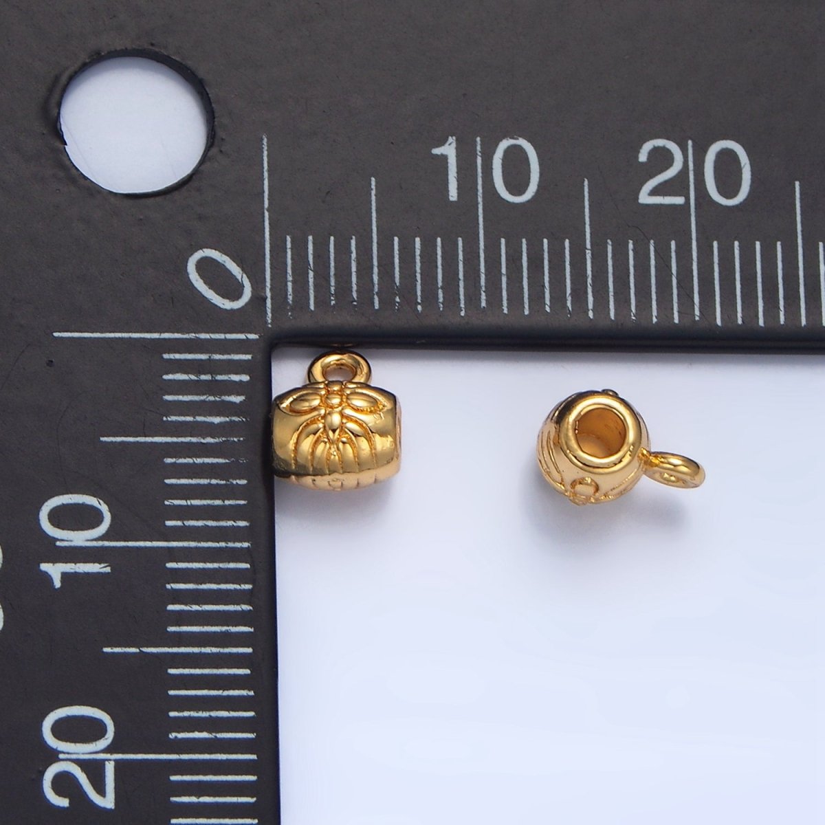 24K Gold Filled Flower Engraved Tube Charm | X792