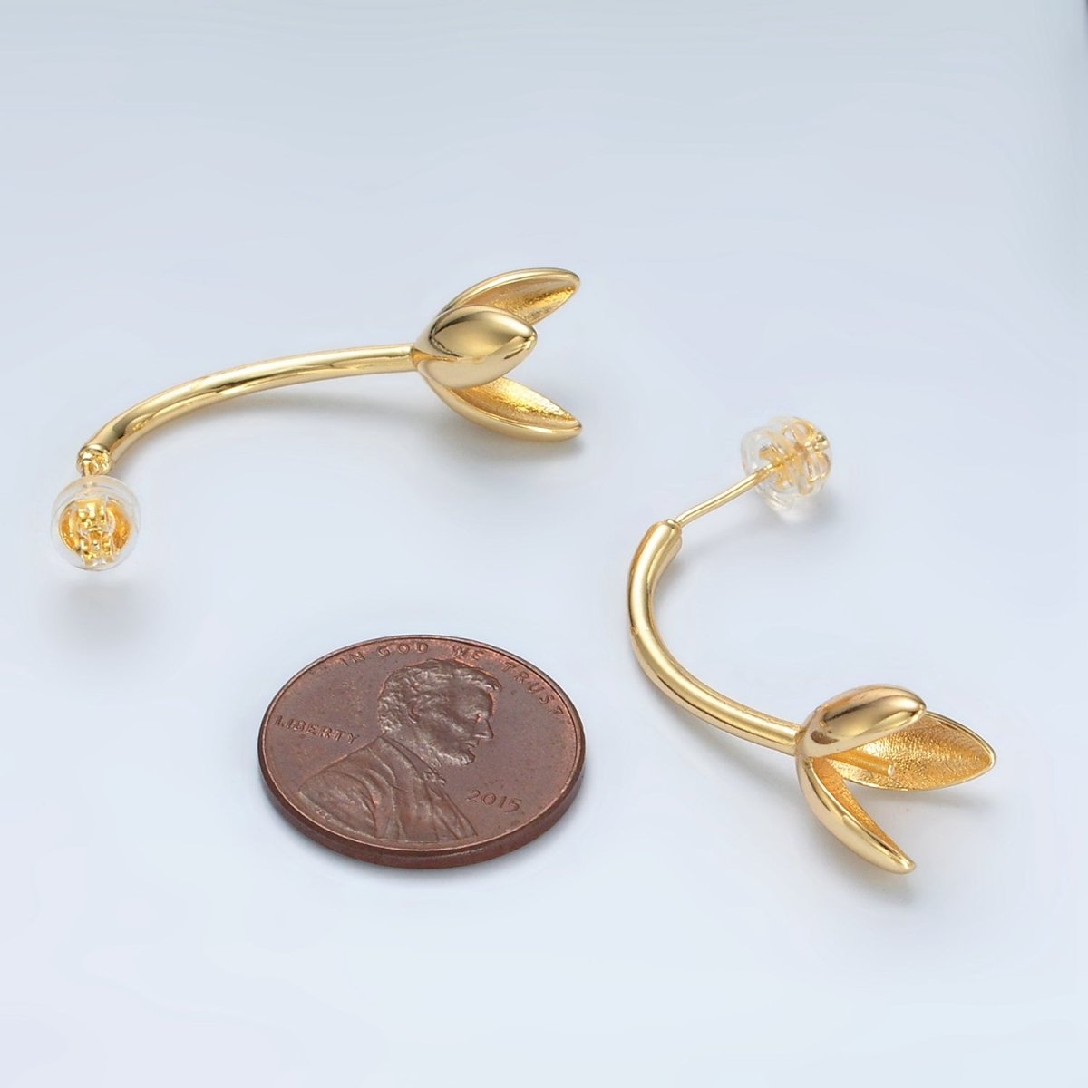 24K Gold Filled Flower Tulip Drop Stud Earrings | Q386