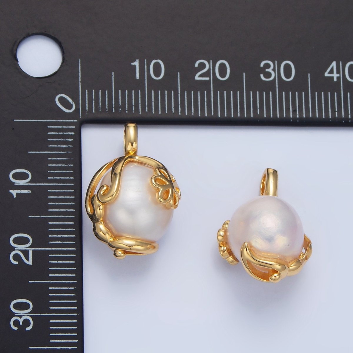 24K Gold Filled Freshwater Pearl Flower Molten Drip Wrap Pendant | P1897