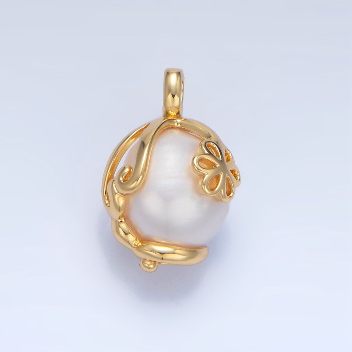 24K Gold Filled Freshwater Pearl Flower Molten Drip Wrap Pendant | P1897