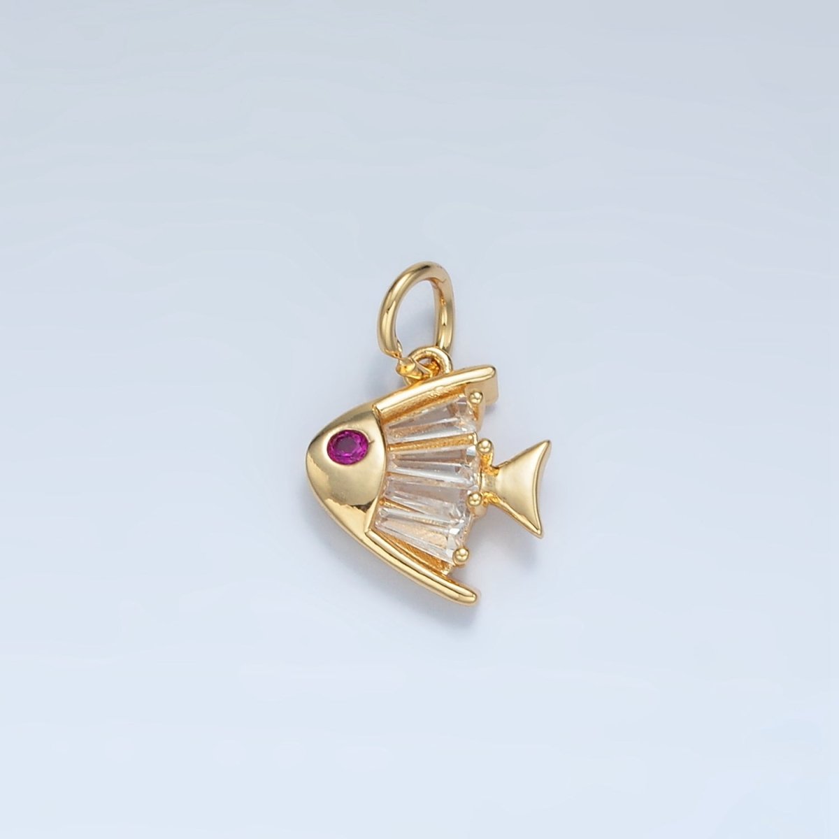 24K Gold Filled Fuchsia Baguette CZ Angel Fish Sea Animal Charm | E739