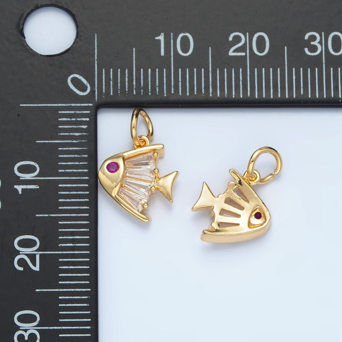 24K Gold Filled Fuchsia Baguette CZ Angel Fish Sea Animal Charm | E739
