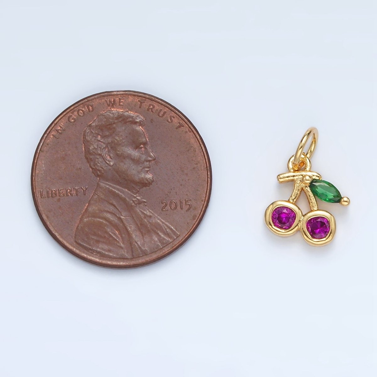 24K Gold Filled Fuchsia CZ Cherry Fruit Mini Charm | AG870
