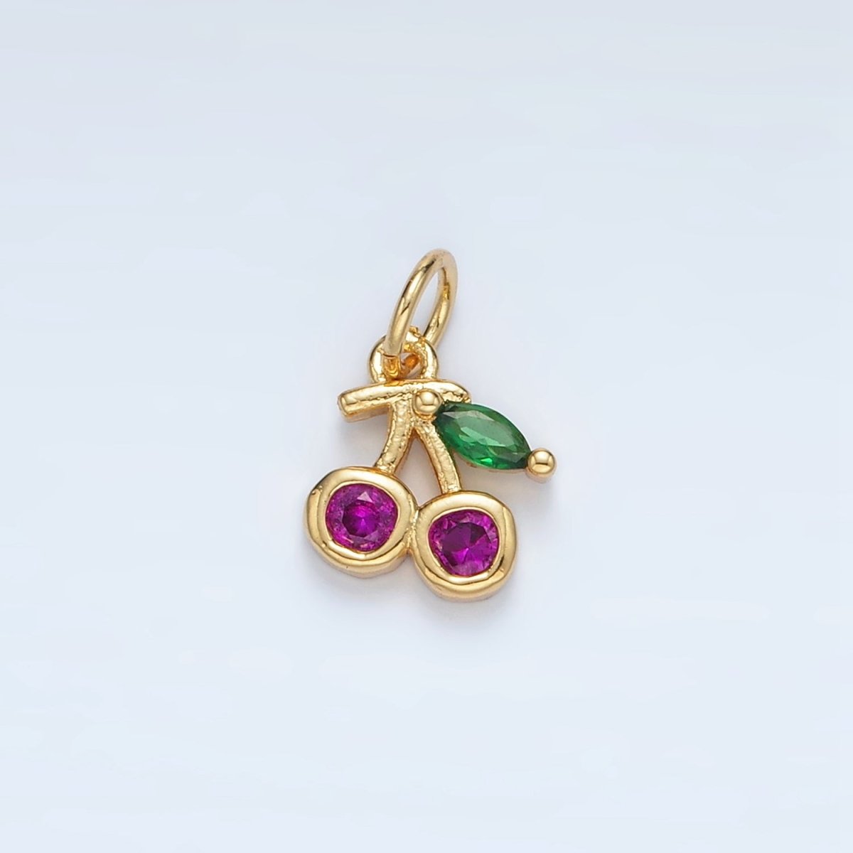 24K Gold Filled Fuchsia CZ Cherry Fruit Mini Charm | AG870