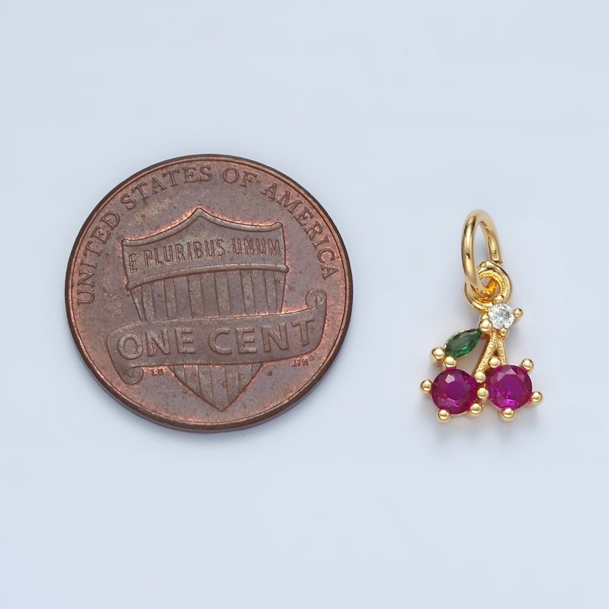 24K Gold Filled Fuchsia CZ Cherry Fruit Mini Charm | N251