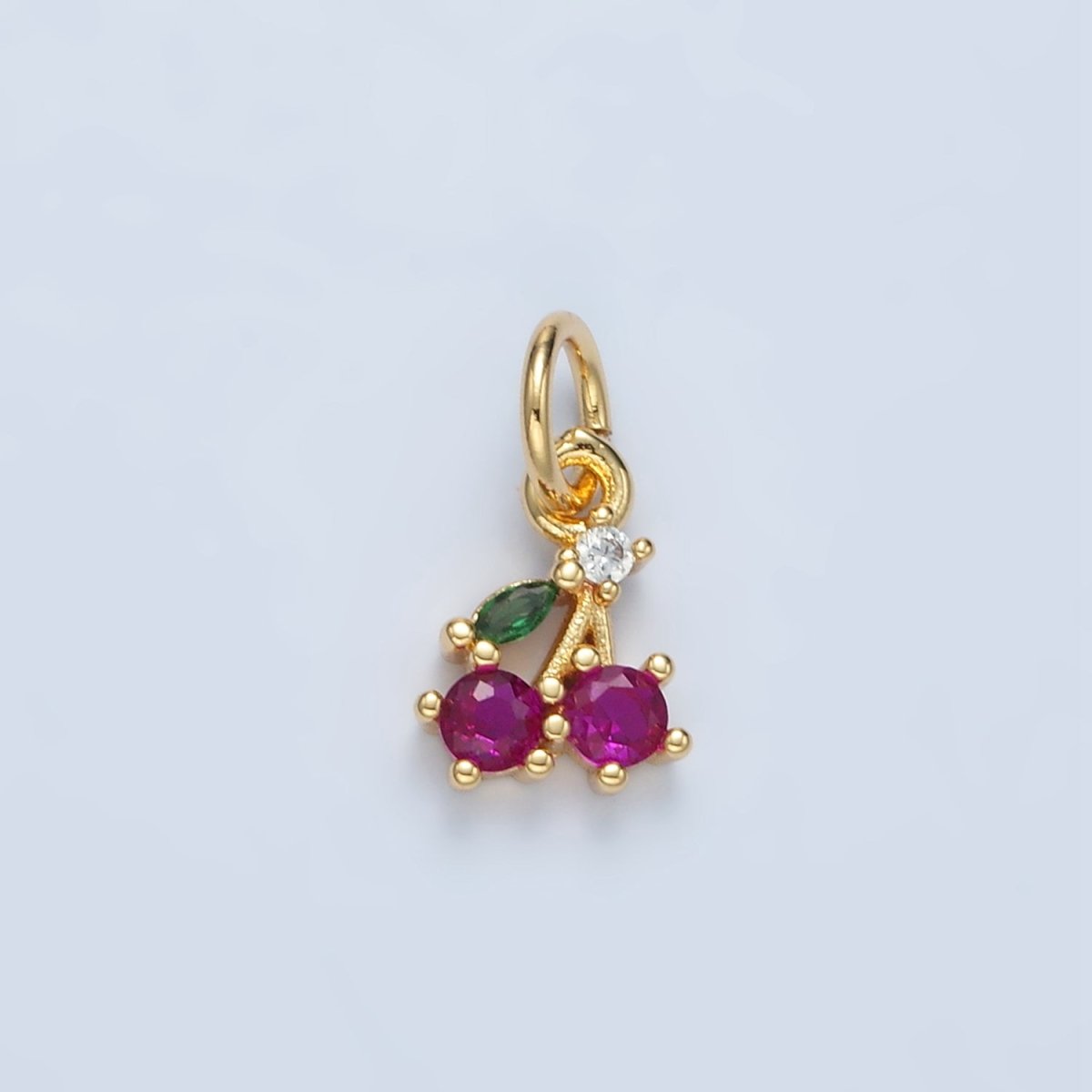 24K Gold Filled Fuchsia CZ Cherry Fruit Mini Charm | N251