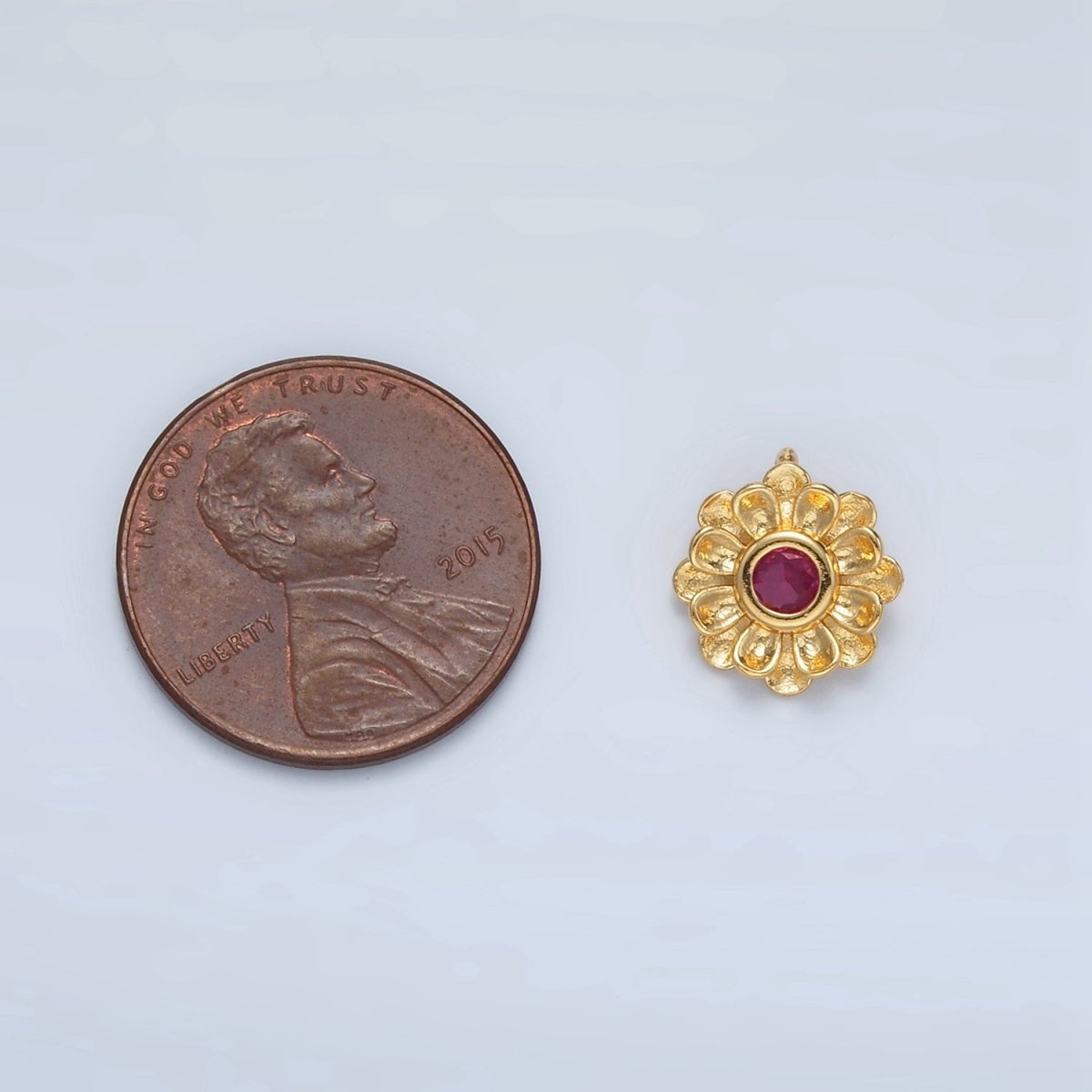 24K Gold Filled Fuchsia CZ Flower Curved Petal Charm  | E194