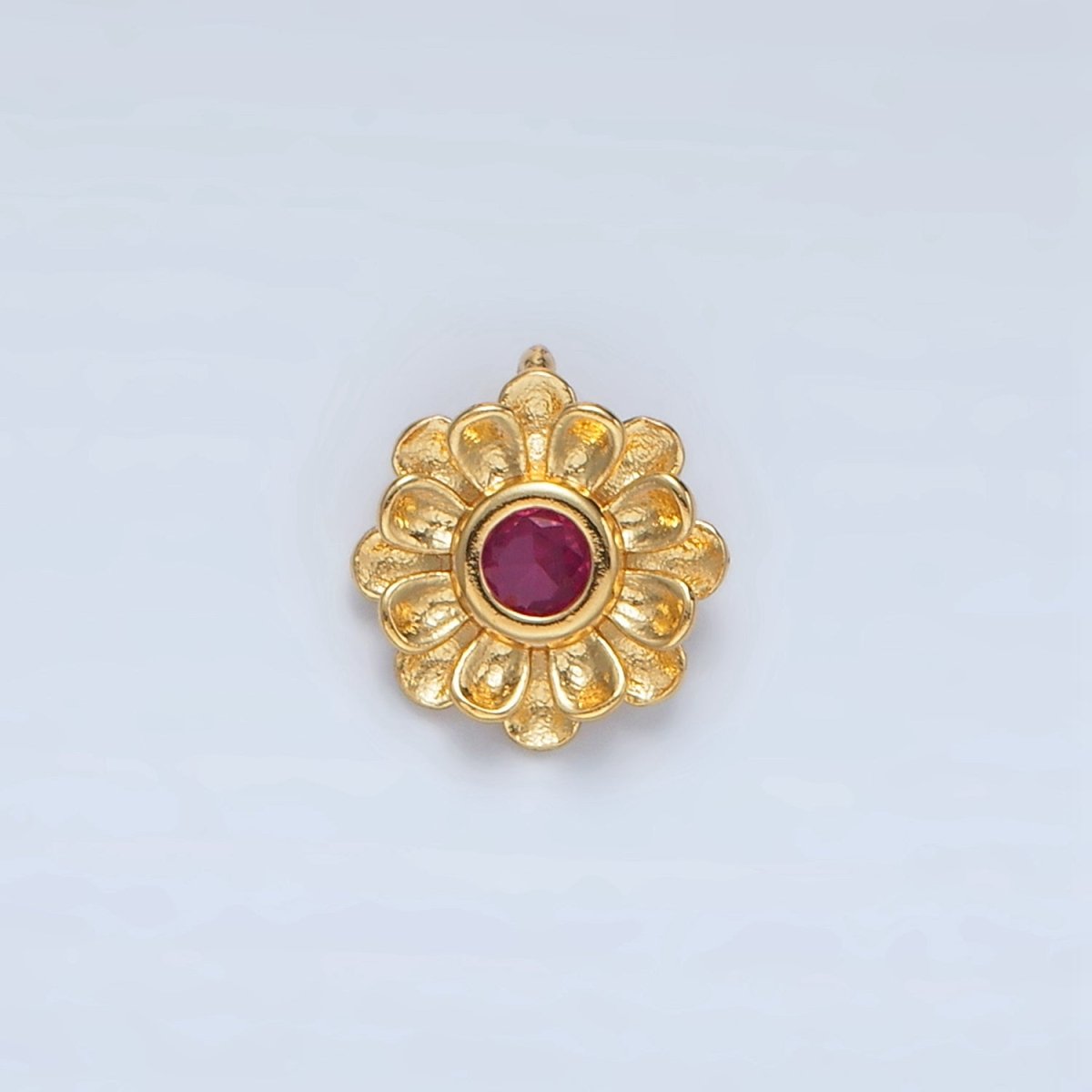24K Gold Filled Fuchsia CZ Flower Curved Petal Charm  | E194