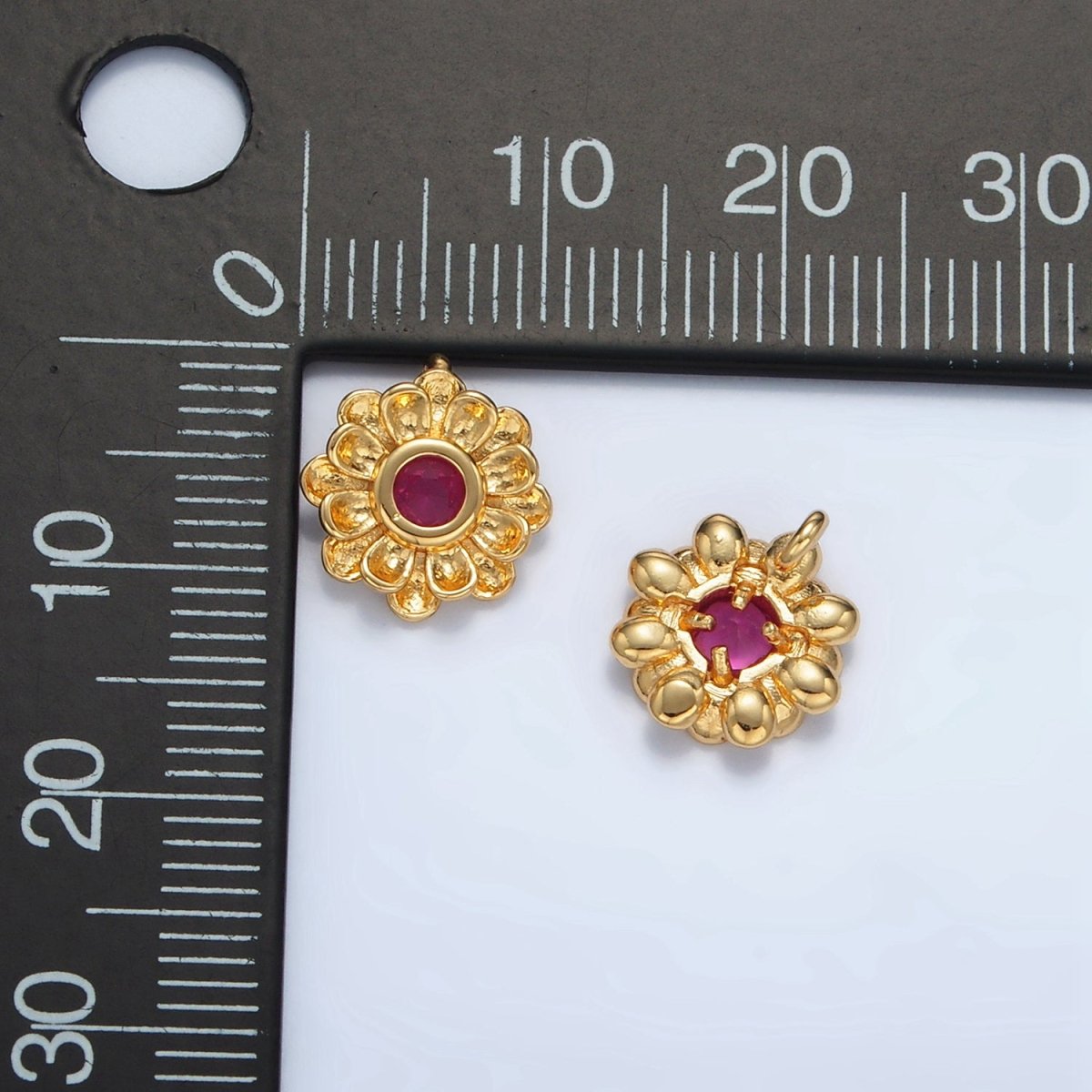 24K Gold Filled Fuchsia CZ Flower Curved Petal Charm  | E194