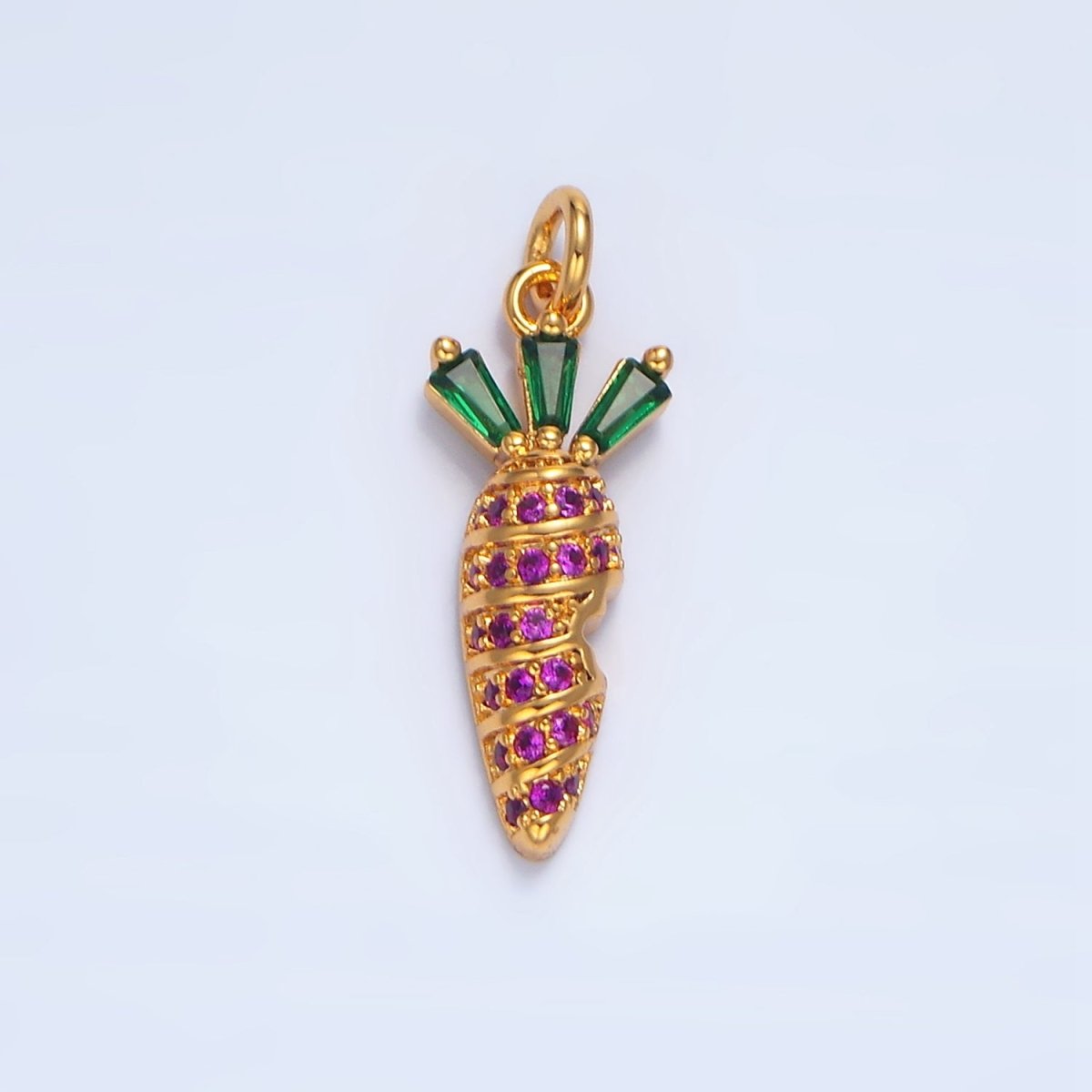 24K Gold Filled Fuchsia Micro Paved Baguette Carrot Charm | X617