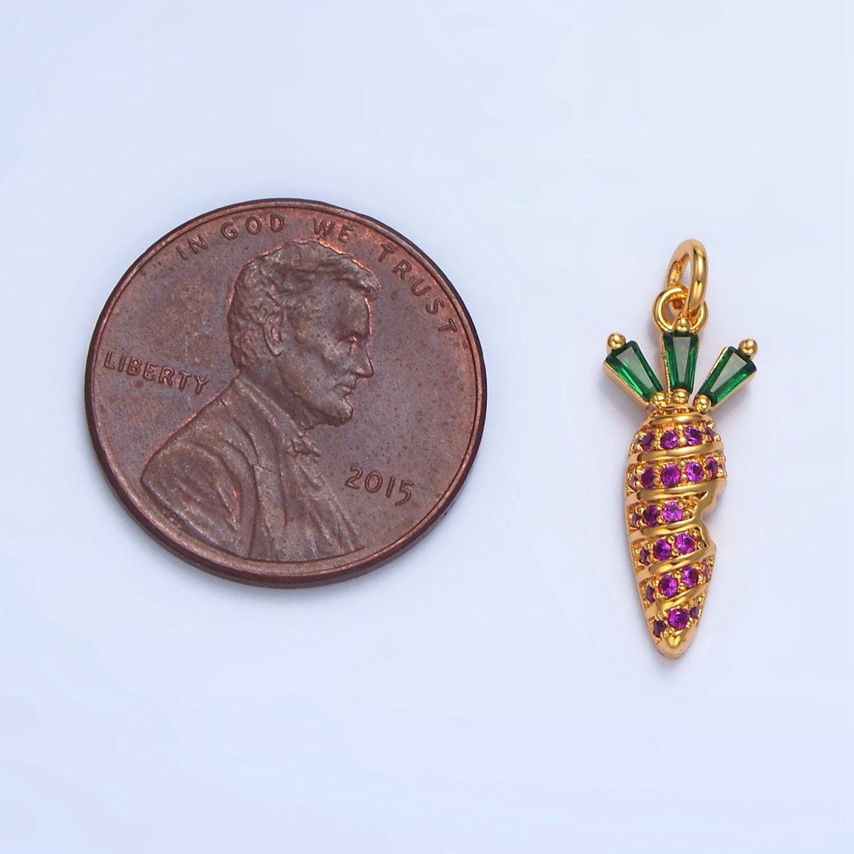 24K Gold Filled Fuchsia Micro Paved Baguette Carrot Charm | X617