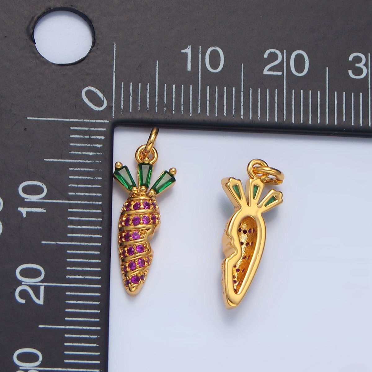 24K Gold Filled Fuchsia Micro Paved Baguette Carrot Charm | X617