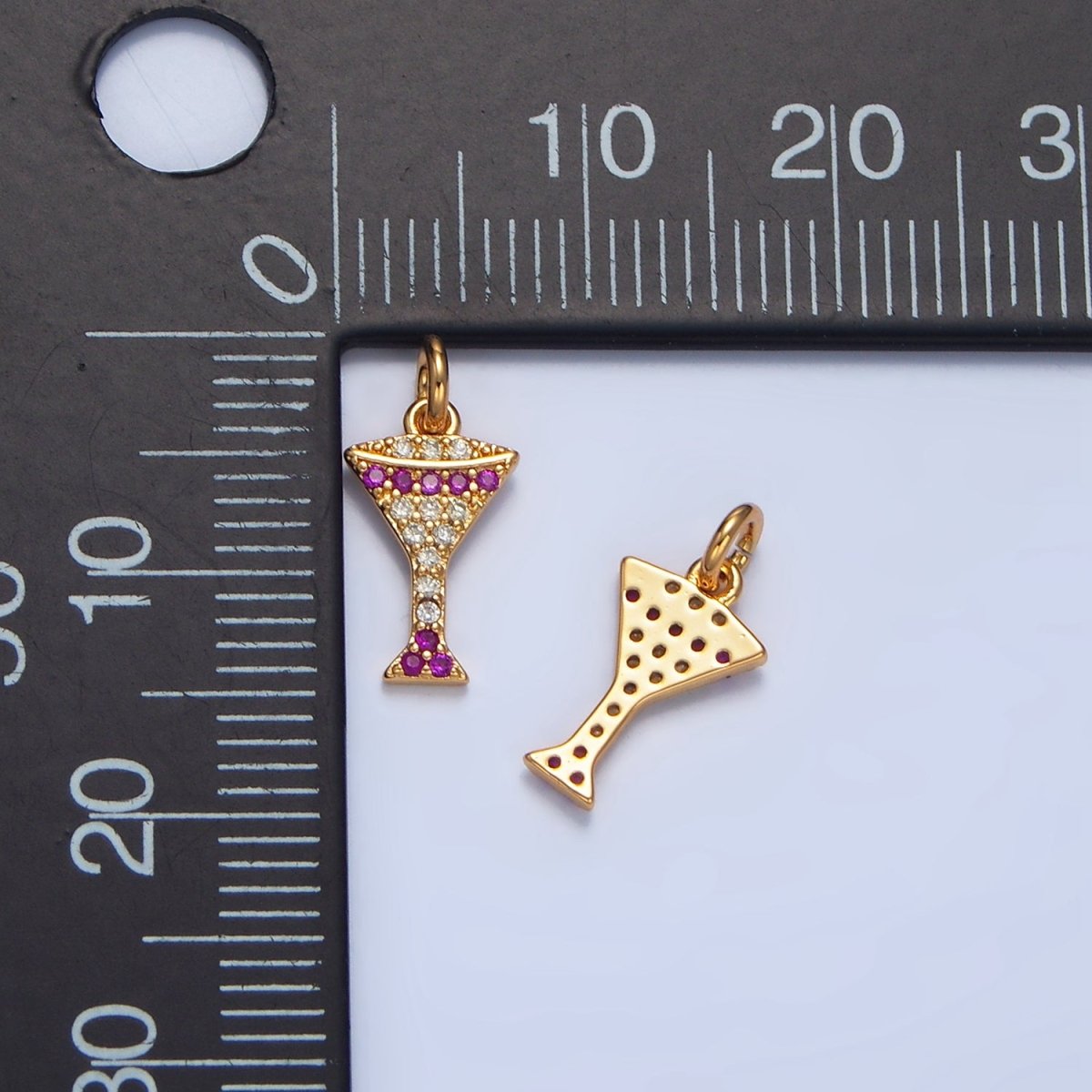 24K Gold Filled Fuchsia Micro Paved CZ Martini Alcohol Drink Charm | X791
