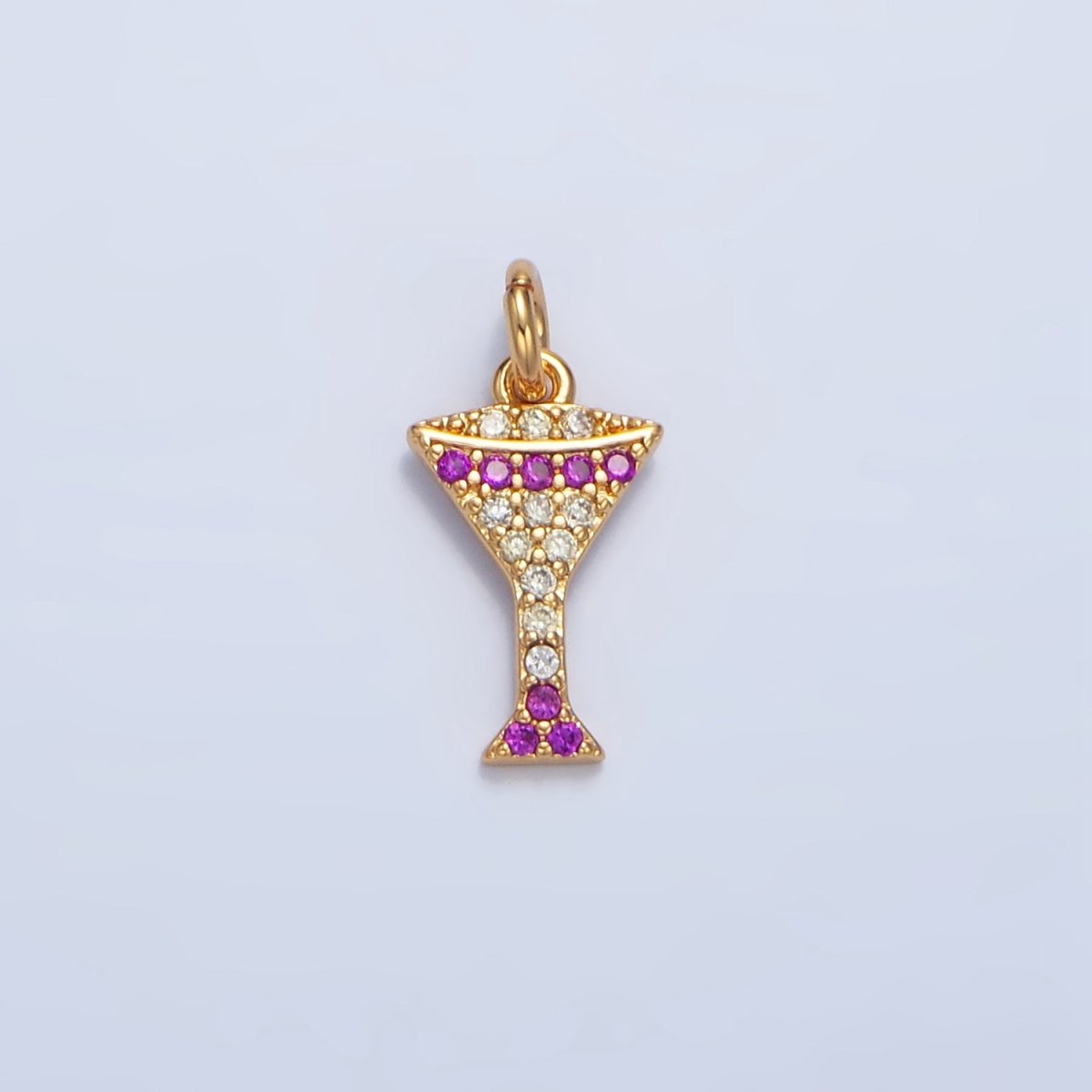 24K Gold Filled Fuchsia Micro Paved CZ Martini Alcohol Drink Charm | X791
