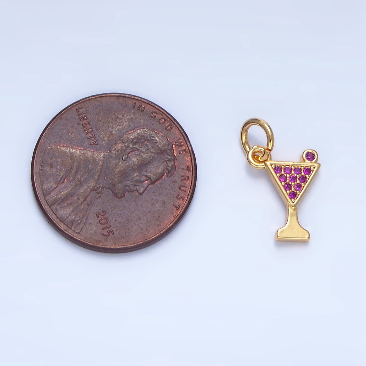 24K Gold Filled Fuchsia Micro Paved Martini Alcoholic Drink Charm | X875
