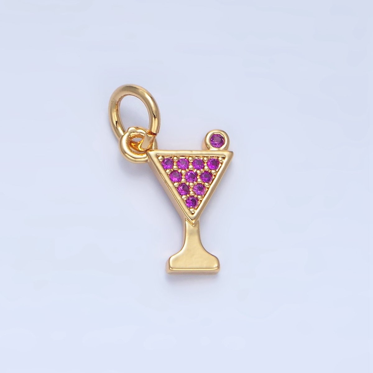 24K Gold Filled Fuchsia Micro Paved Martini Alcoholic Drink Charm | X875