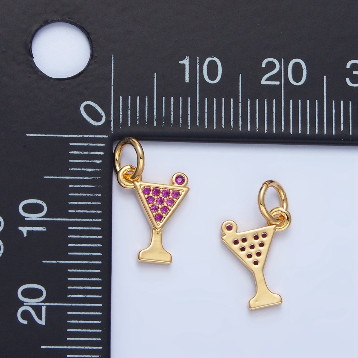24K Gold Filled Fuchsia Micro Paved Martini Alcoholic Drink Charm | X875