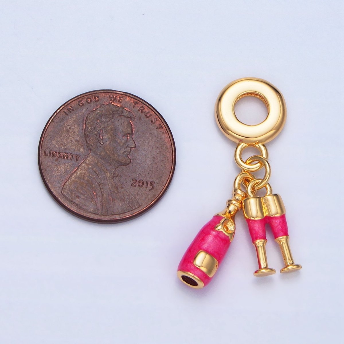 24K Gold Filled Fuchsia Wine Glass Bottle Alcohol Drink Rhondelle Bail Drop Pendant | X781