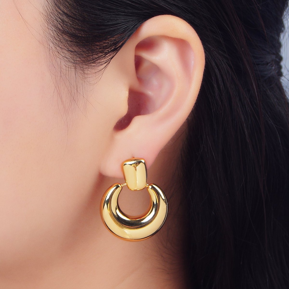 24K Gold Filled Geometric Bubble Door Knocker Drop Stud Earrings | AD771
