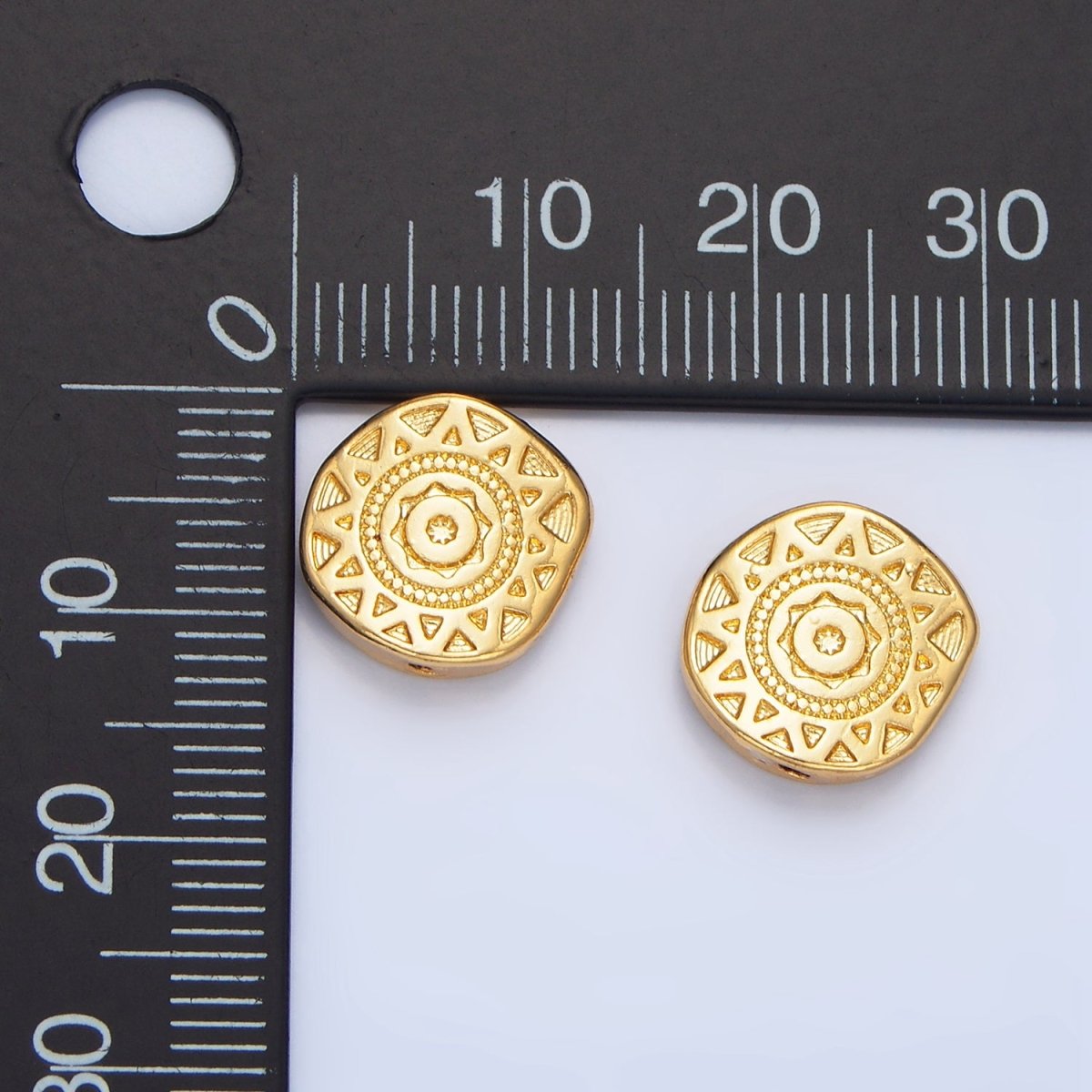 24K Gold Filled Geometric Celestial Sun Abstract Round Bead | B144