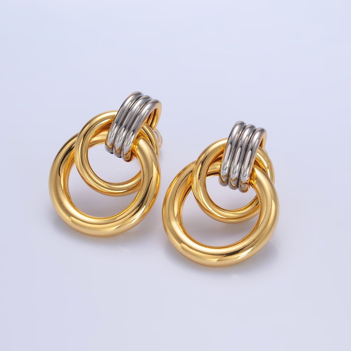 24K Gold Filled Geometric Circular Stud Earrings in Mixed Metal | V249