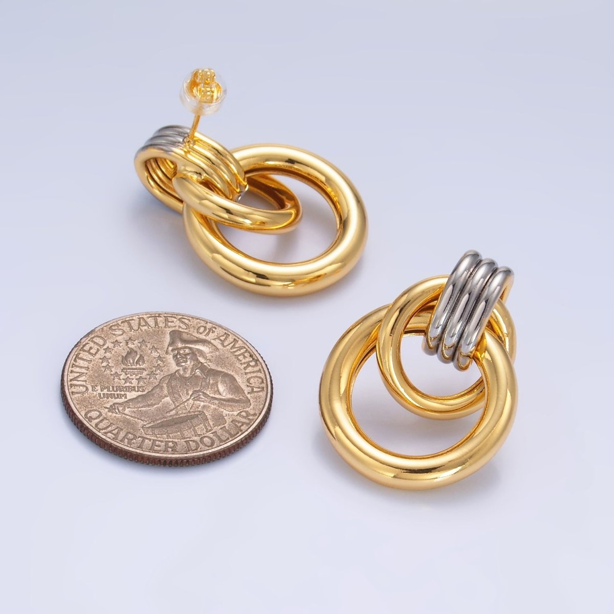 24K Gold Filled Geometric Circular Stud Earrings in Mixed Metal | V249