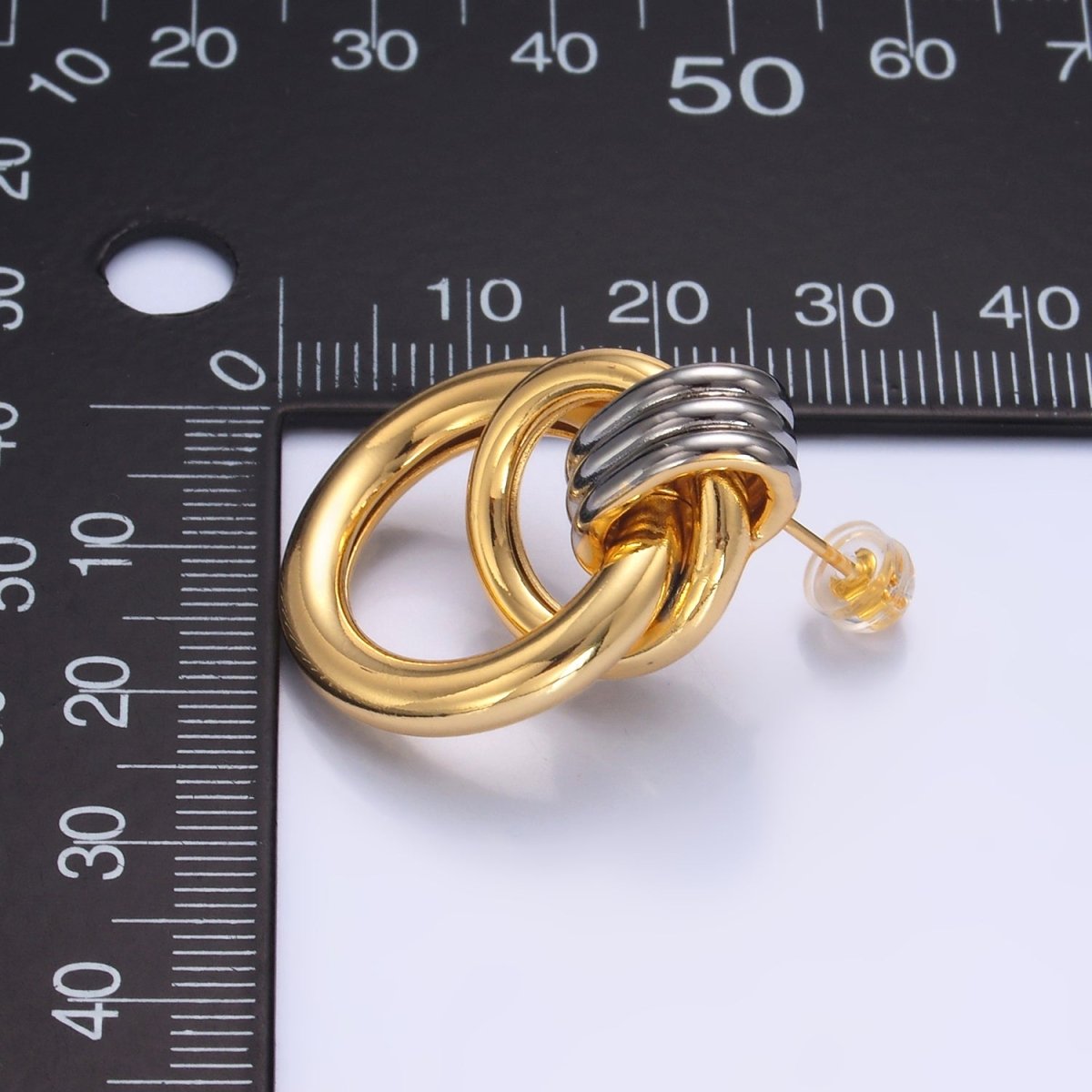 24K Gold Filled Geometric Circular Stud Earrings in Mixed Metal | V249