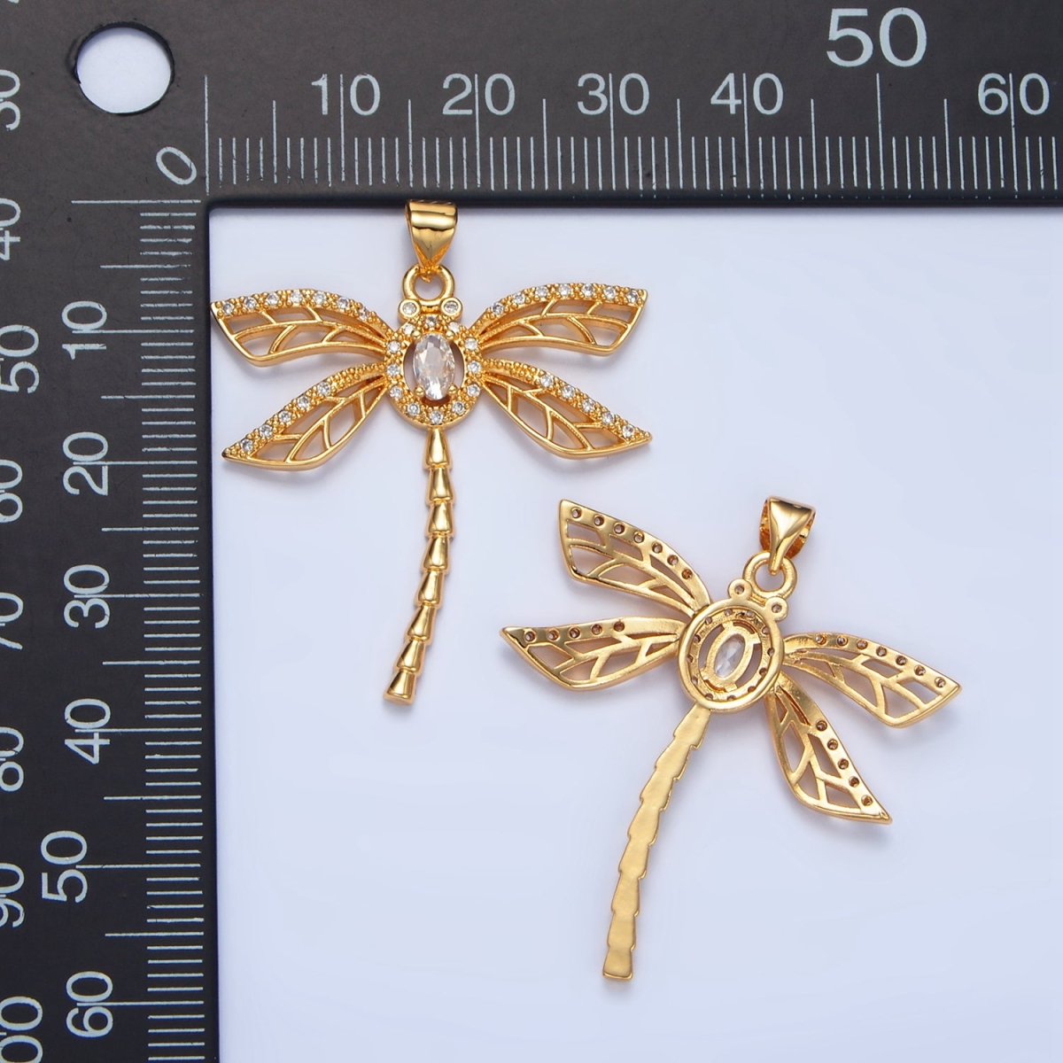 24K Gold Filled Geometric Dragonfly Insect Micro Paved CZ Pendant | AA140