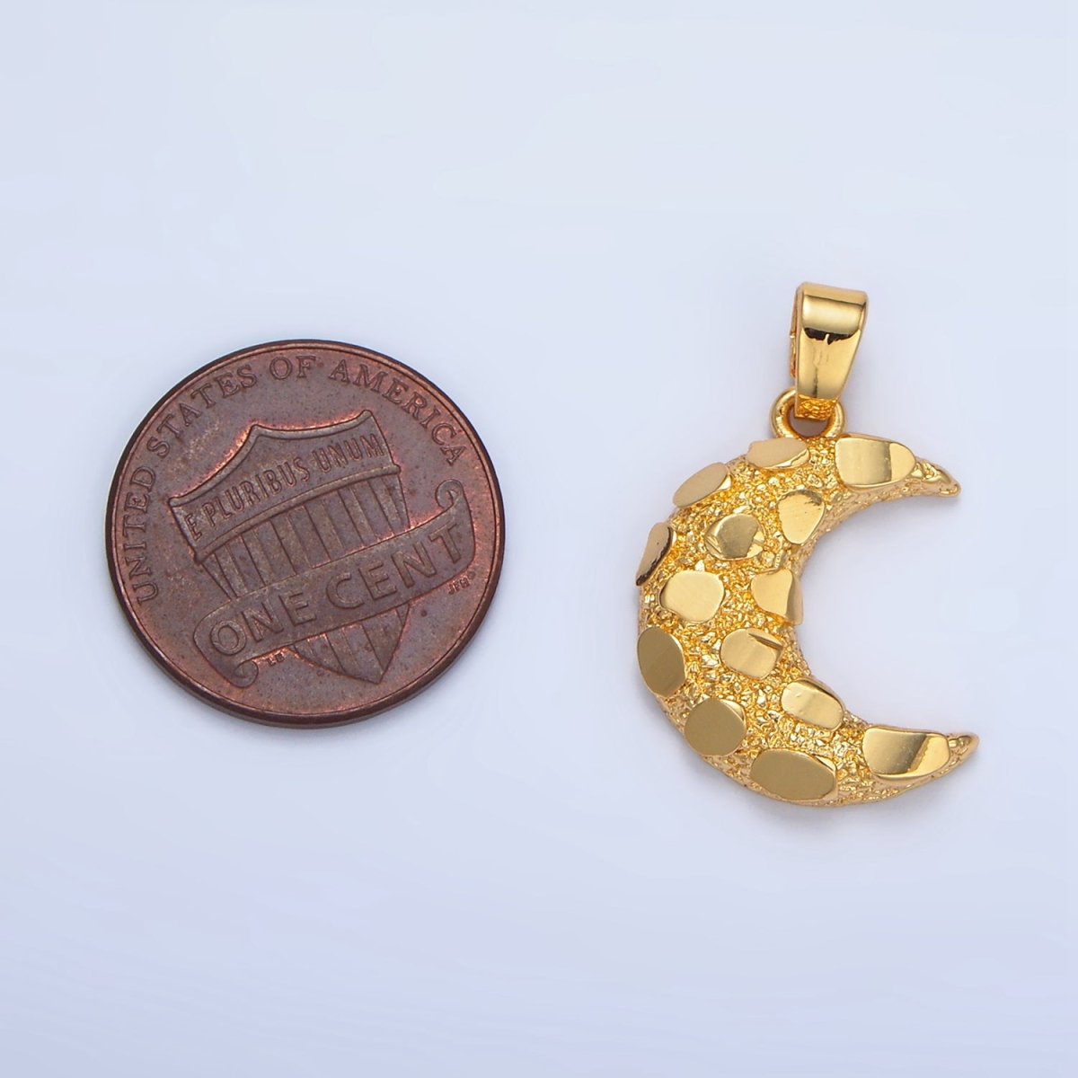 24K Gold Filled Geometric Edged Textured Celestial Crescent Moon Pendant | AA944