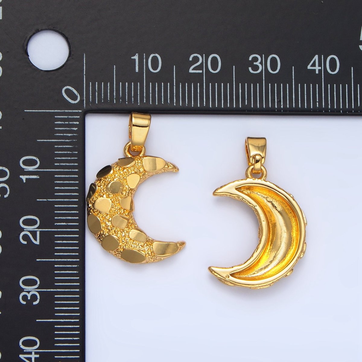 24K Gold Filled Geometric Edged Textured Celestial Crescent Moon Pendant | AA944