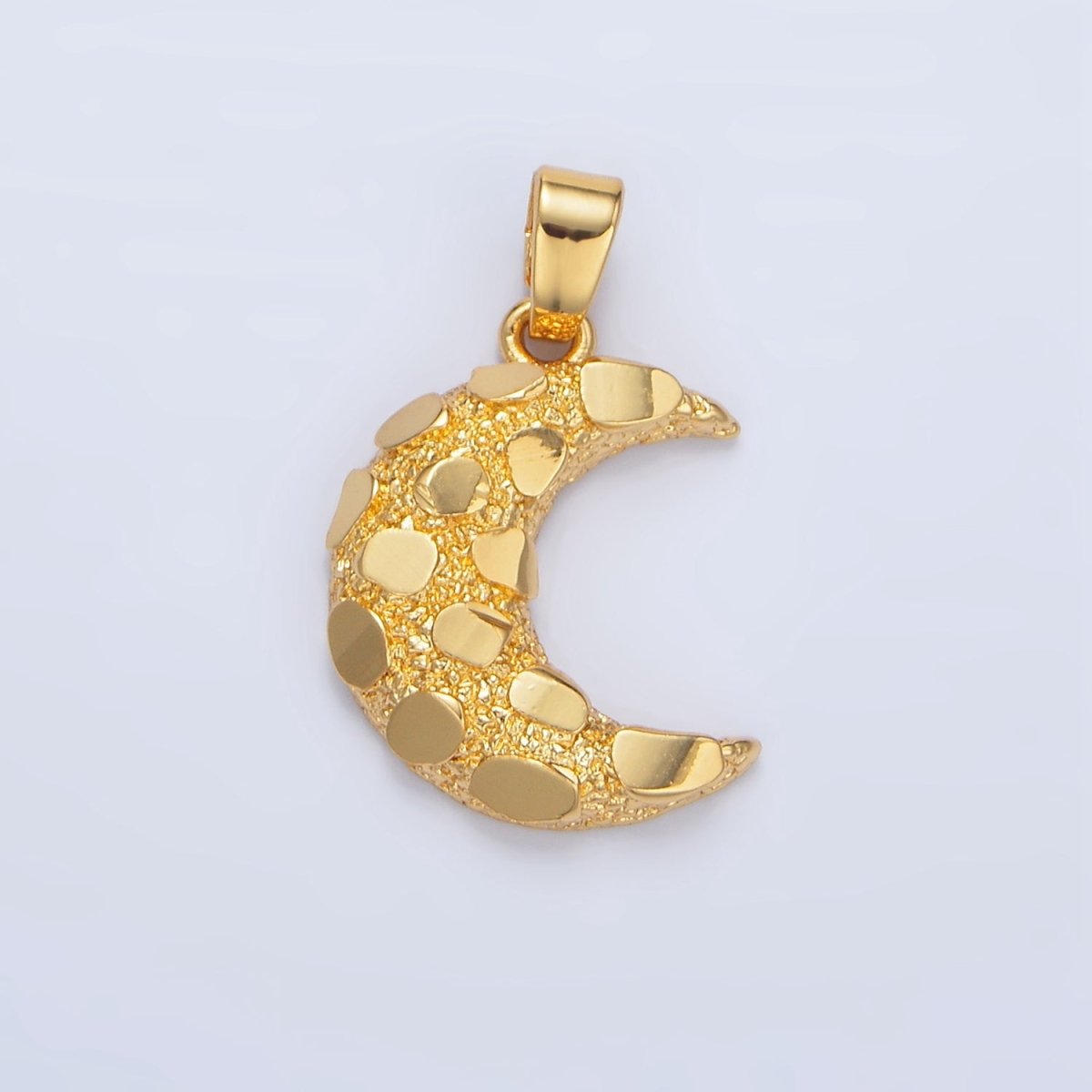 24K Gold Filled Geometric Edged Textured Celestial Crescent Moon Pendant | AA944
