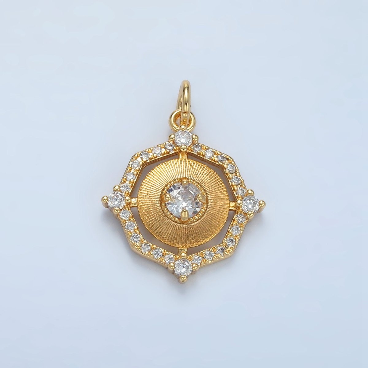 24K Gold Filled Geometric Sunburst Micro Paved CZ Bezel Charm | E203