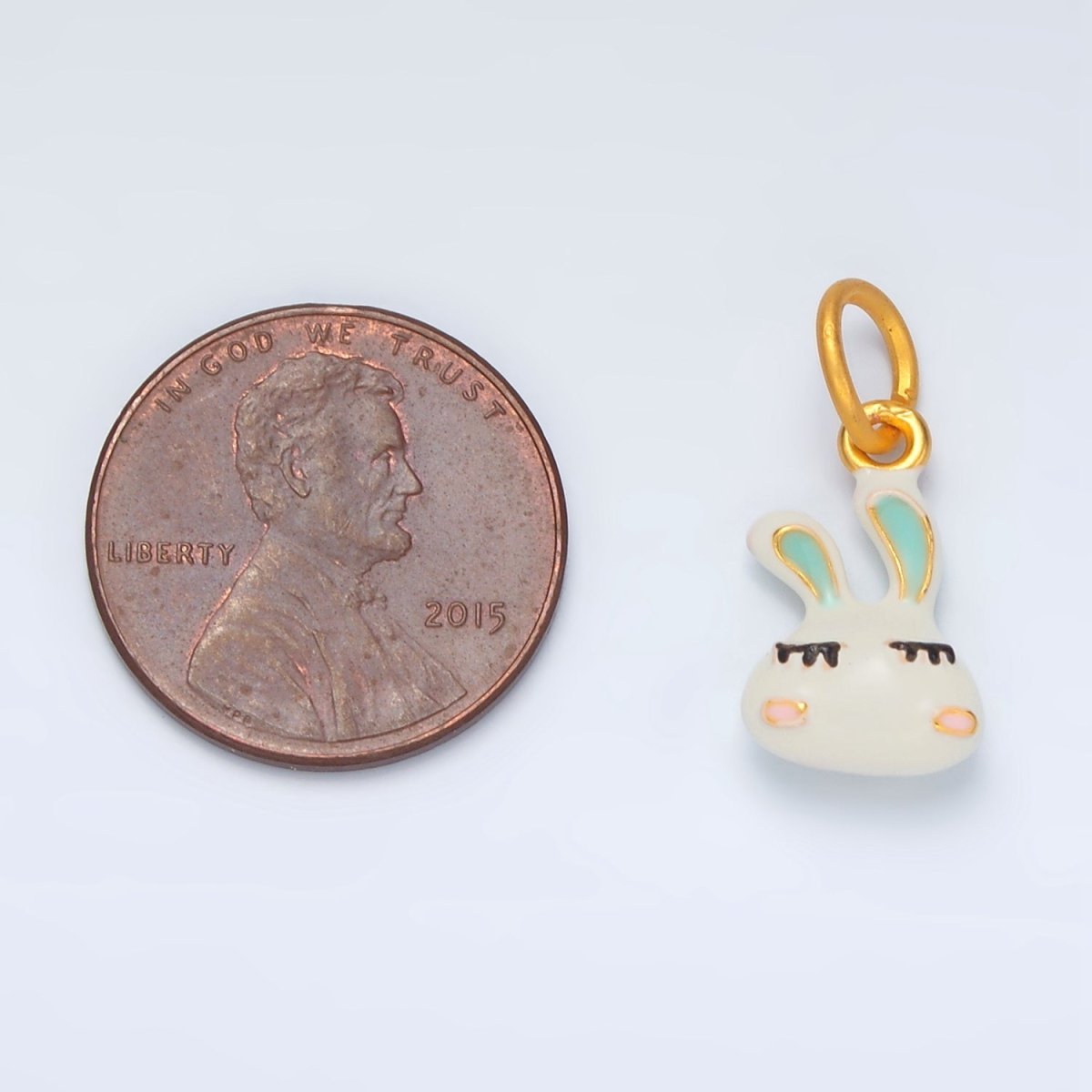 24K Gold Filled Glam White Bunny Rabbit Pet Enamel Mini Charm | AG923