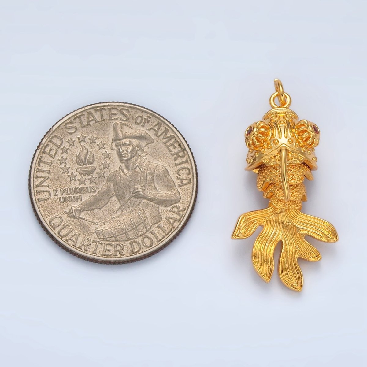 24K Gold Filled 30mm Gold Fish Artisan Multidimensional Pet Animal Charm | E018