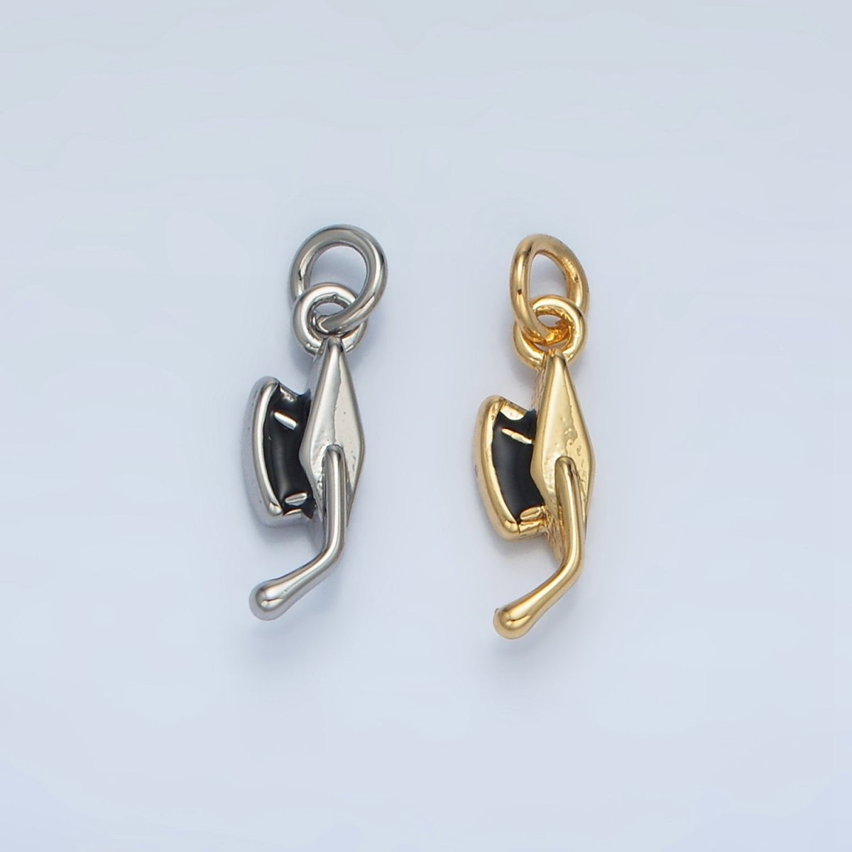 24K Gold Filled Graduation Cap Black Enamel Mini Charm in Gold & Silver | N822