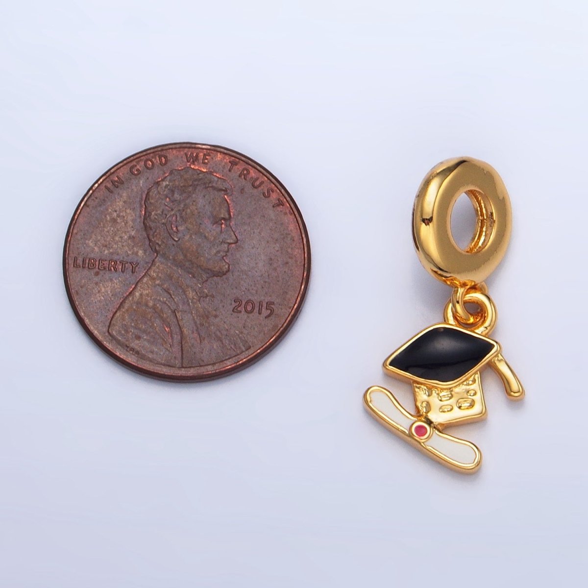 24K Gold Filled Graduation Cap Diploma Rhondelle Drop Pendant | X784