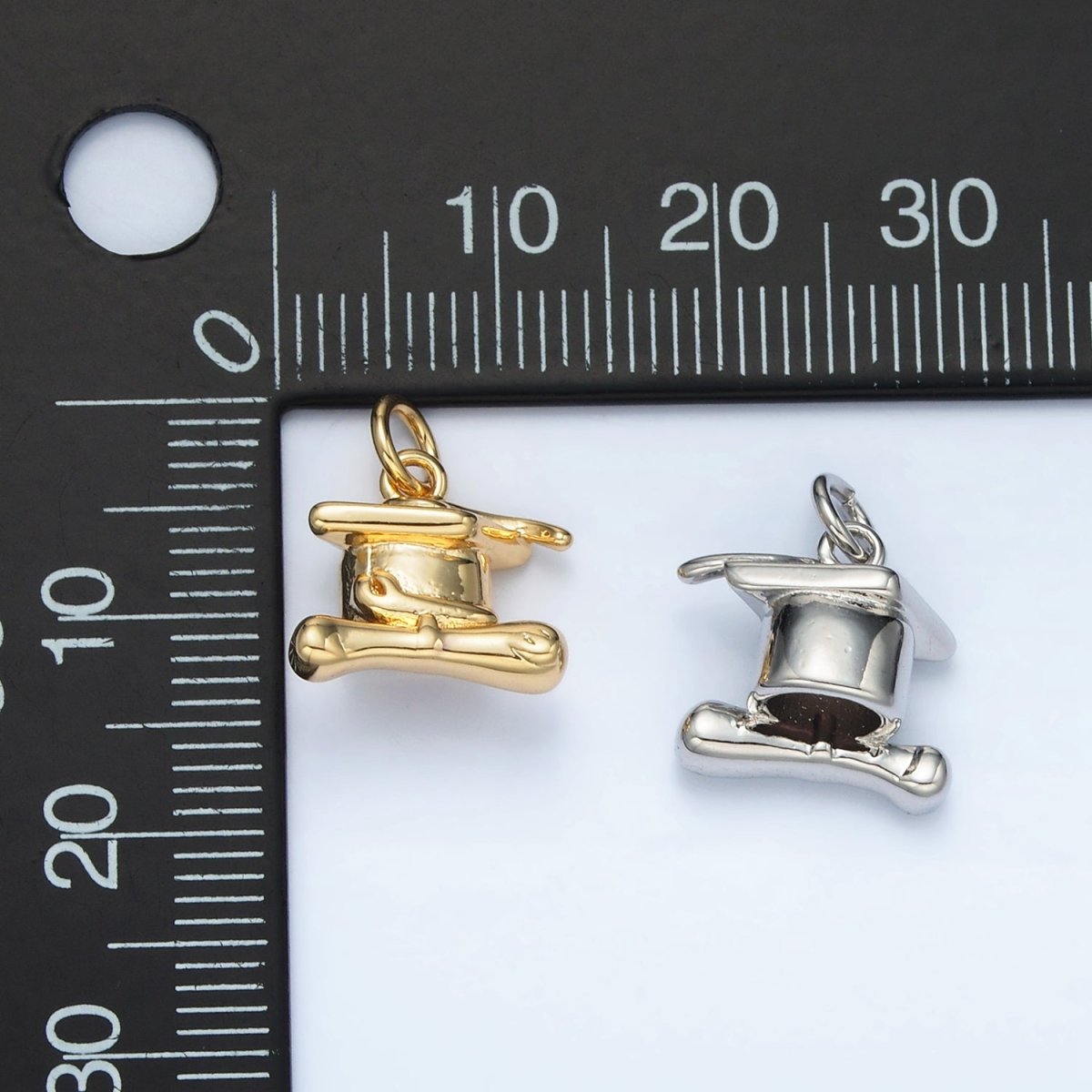 24K Gold Filled Graduation Cap Mini Charm in Gold & Silver | AG864