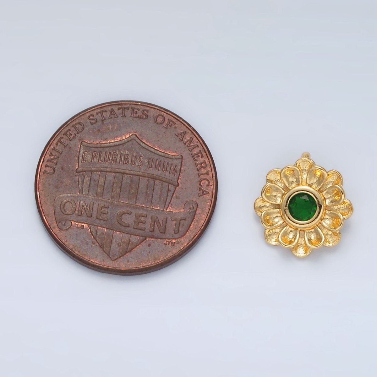 24K Gold Filled Green CZ Flower Curved Petal Charm  | E064
