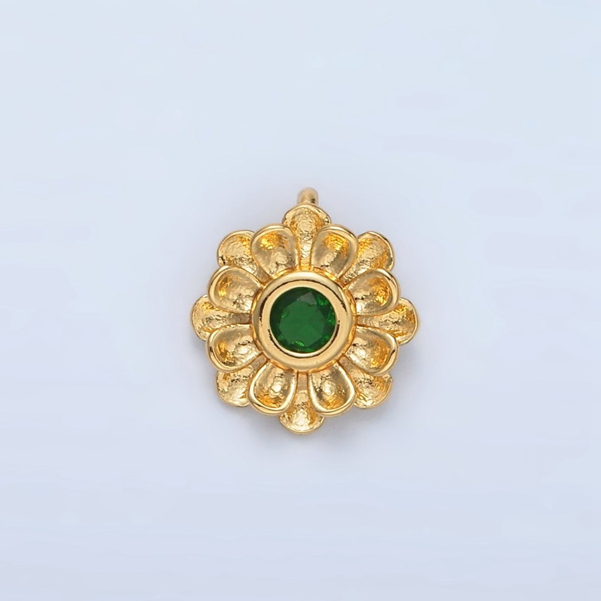 24K Gold Filled Green CZ Flower Curved Petal Charm  | E064