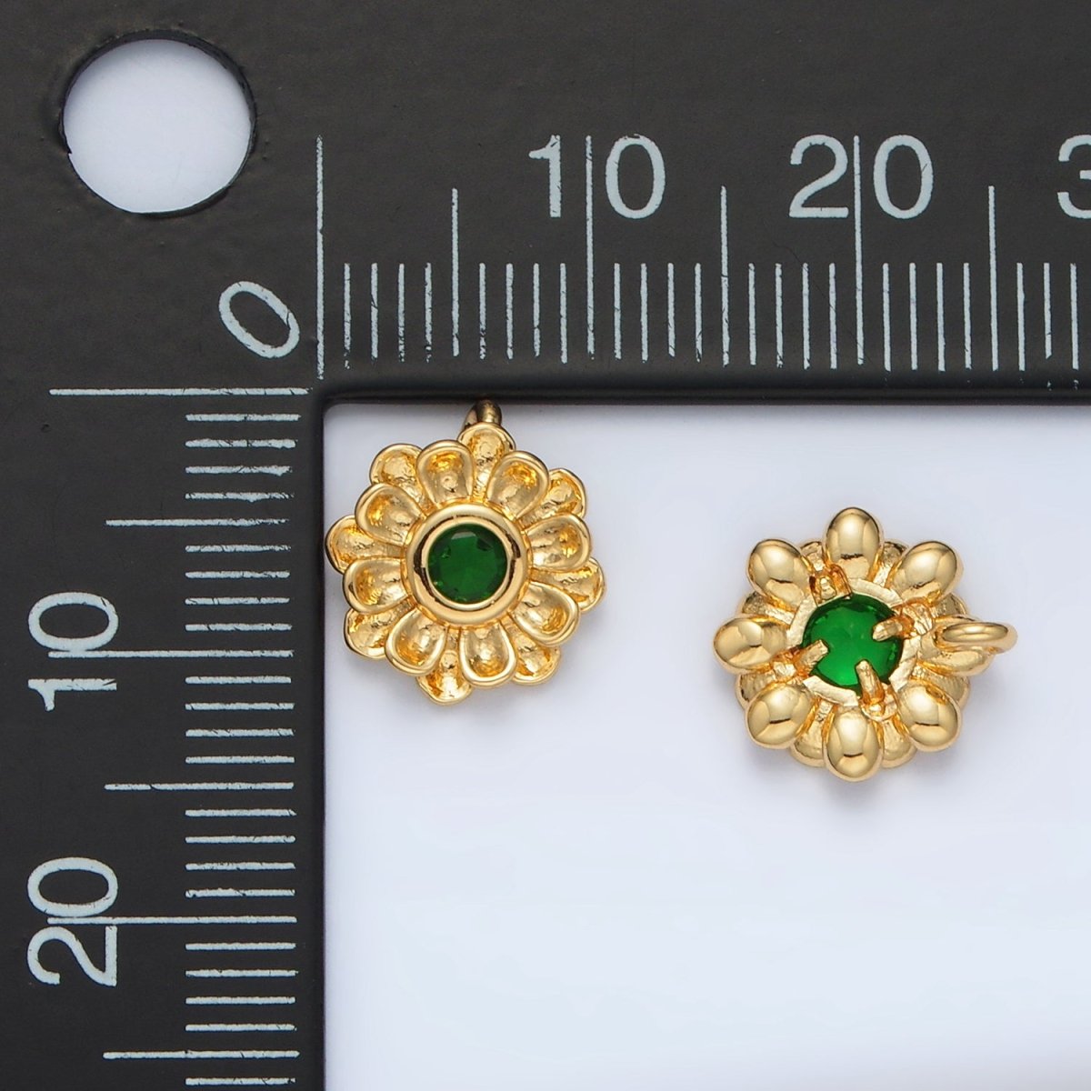 24K Gold Filled Green CZ Flower Curved Petal Charm  | E064
