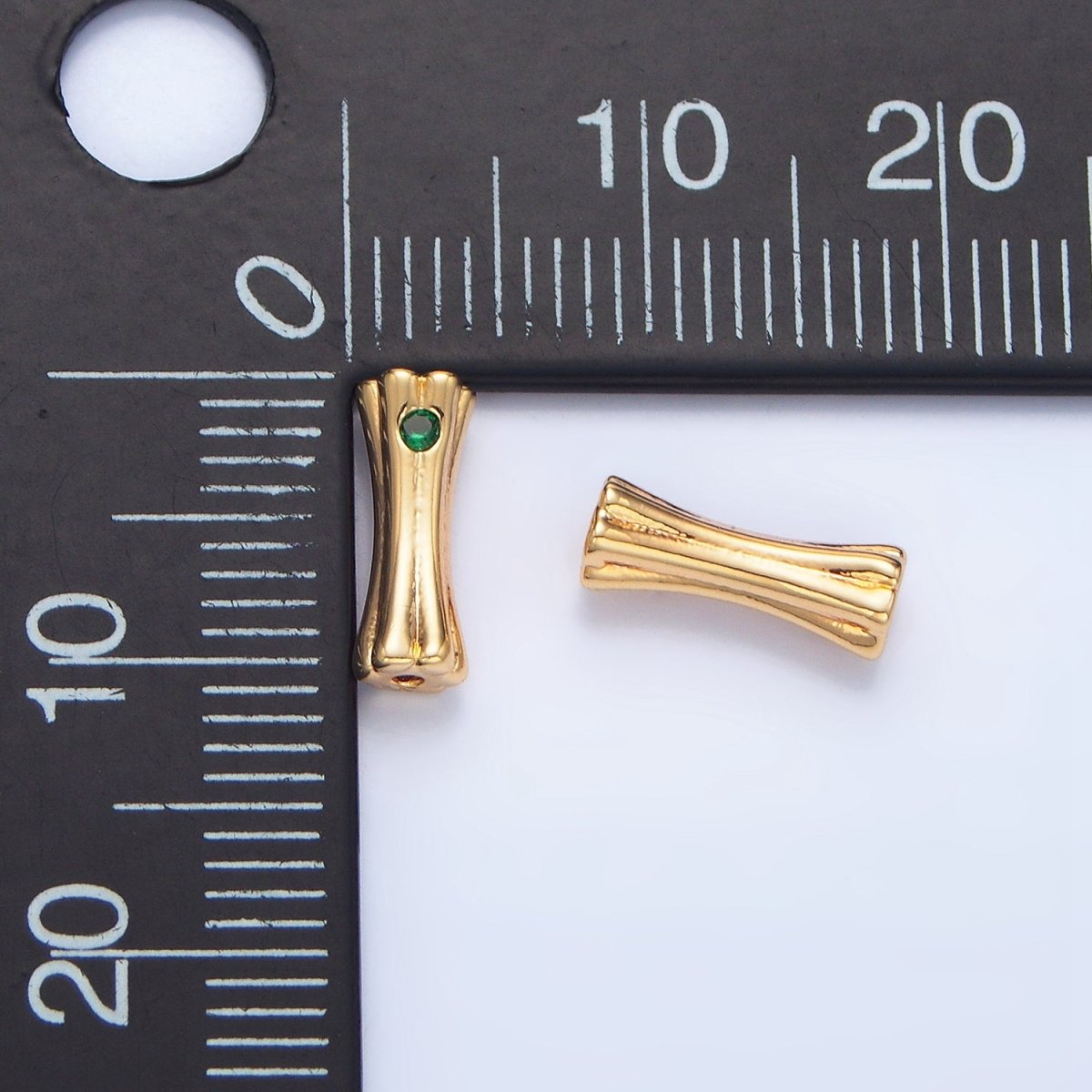 24K Gold Filled Green CZ Geometric Curved Bar Bead | B040