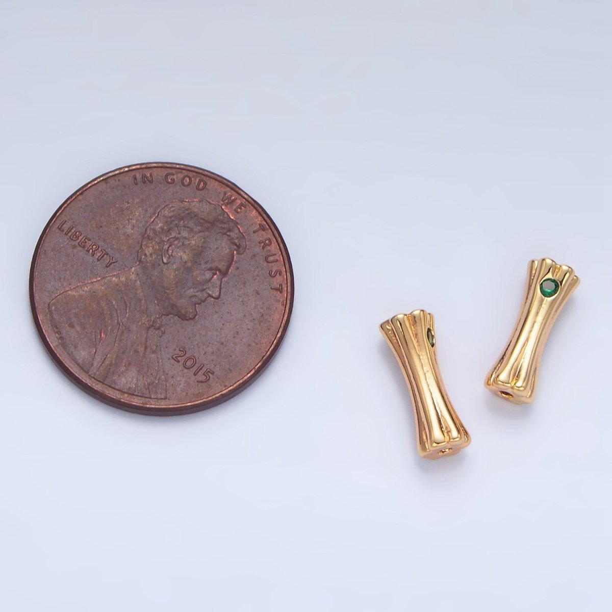 24K Gold Filled Green CZ Geometric Curved Bar Bead | B040