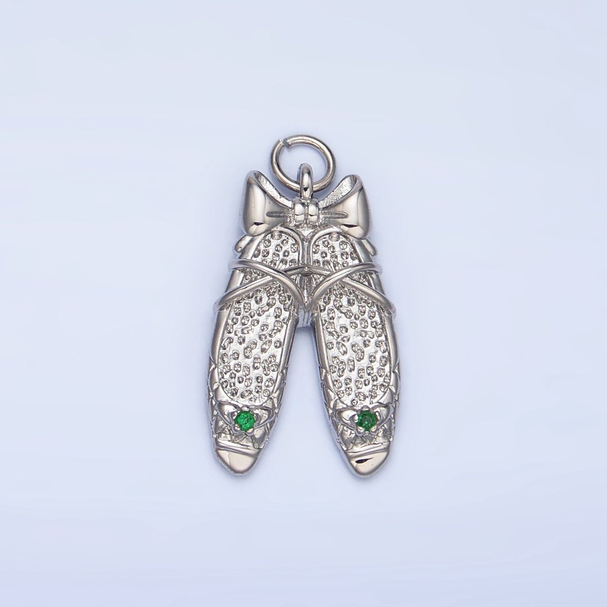 24K Gold Filled Green CZ Hammered Ribbon Ballet Dancing Shoes Charm in Gold & Silver | E339