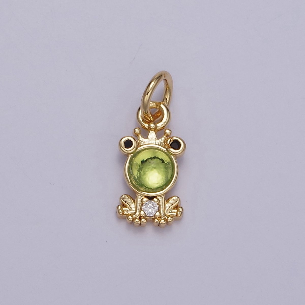24K Gold Filled Green CZ King Frog Charm | M125