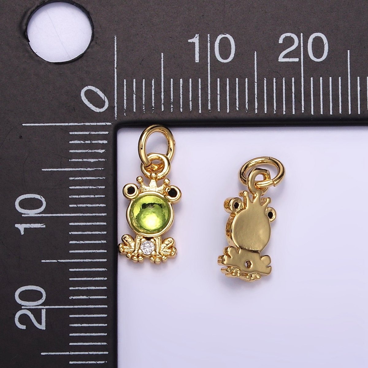 24K Gold Filled Green CZ King Frog Charm | M125