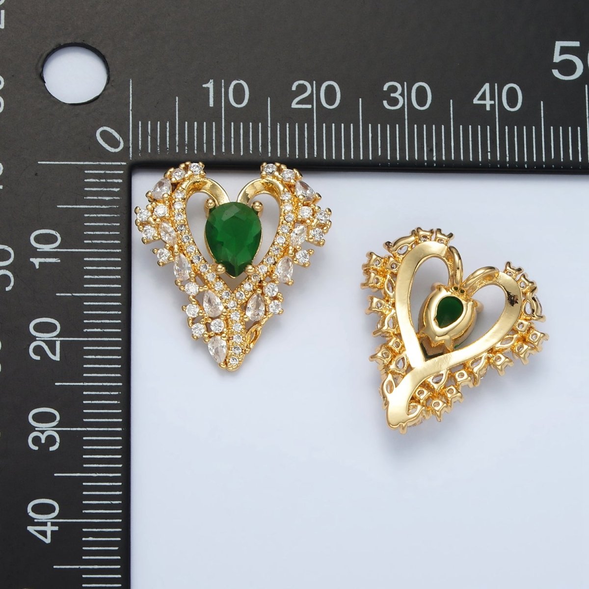 24K Gold Filled Green CZ Micro Paved Back Looped Open Heart Pendant | I267