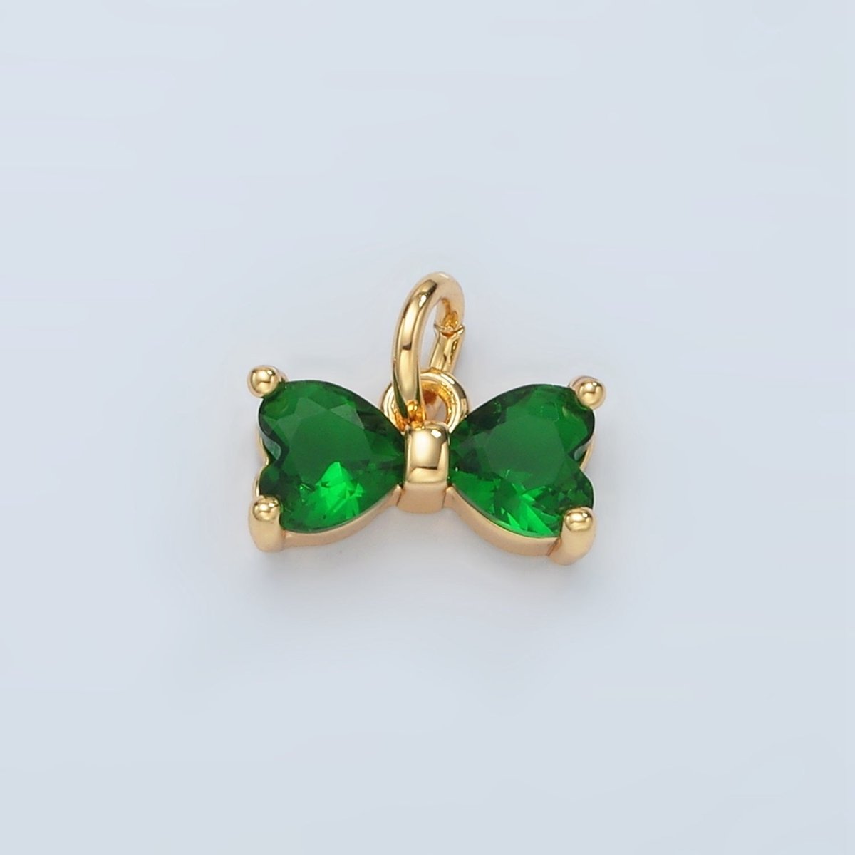 24K Gold Filled Green CZ Ribbon Bow Mini Charm | D707