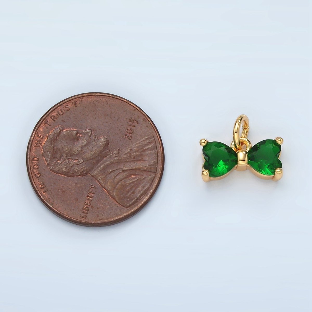 24K Gold Filled Green CZ Ribbon Bow Mini Charm | D707