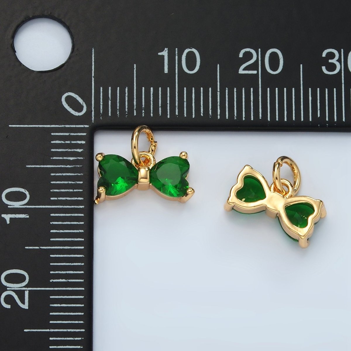 24K Gold Filled Green CZ Ribbon Bow Mini Charm | D707
